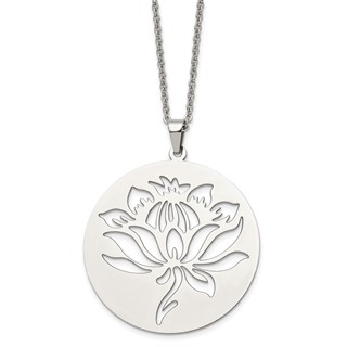 Chisel Stainless Steel Polished Flower Cut-out Circle Pendant on a 22 inch Cable Chain Necklace