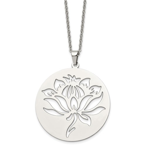 Chisel Stainless Steel Polished Flower Cut-out Circle Pendant on a Cable Chain Necklace, 22"