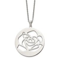 Stainless Steel Polished Rose Cut-out Necklace, 22" view 1