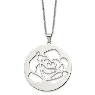 Stainless Steel Polished Rose Cut-out 22in Necklace