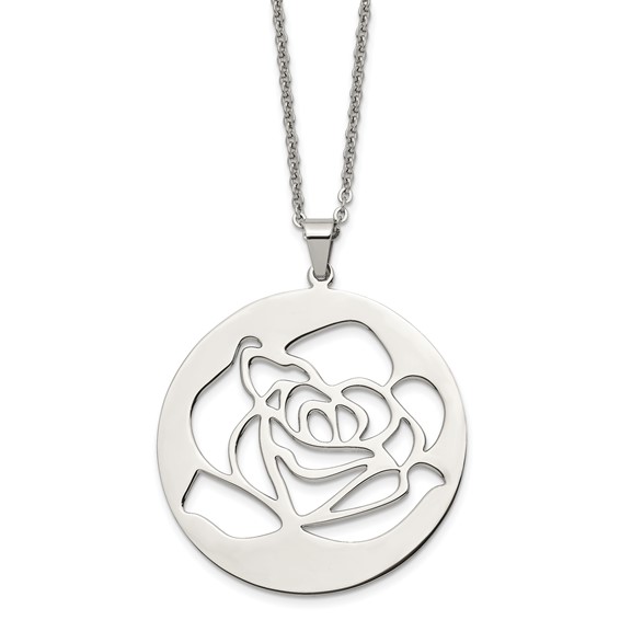 Stainless Steel Polished Rose Cut-out 22in Necklace