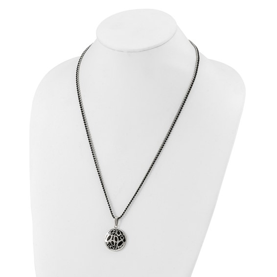 Stainless Steel Black Rubber Fancy Circles 22in Necklace