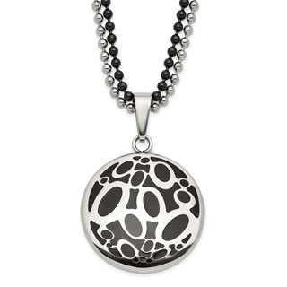Stainless Steel Black Rubber Fancy Circles 22in Necklace
