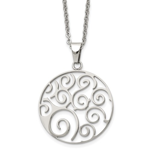 Chisel Stainless Steel Polished Fancy Swirl Pendant on a Cable Chain Necklace, 22"