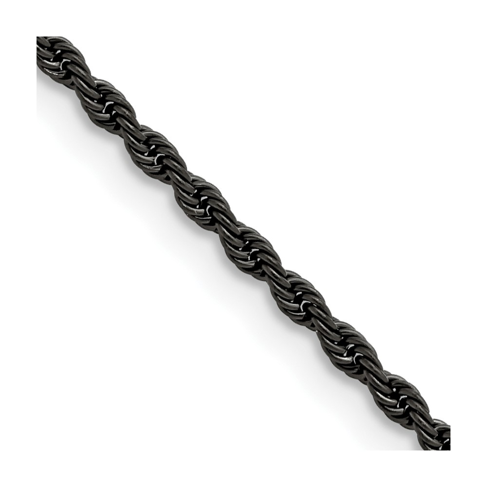 Chisel Stainless Steel Polished Black IP-plated 2.4mm Rope Chain, 18"