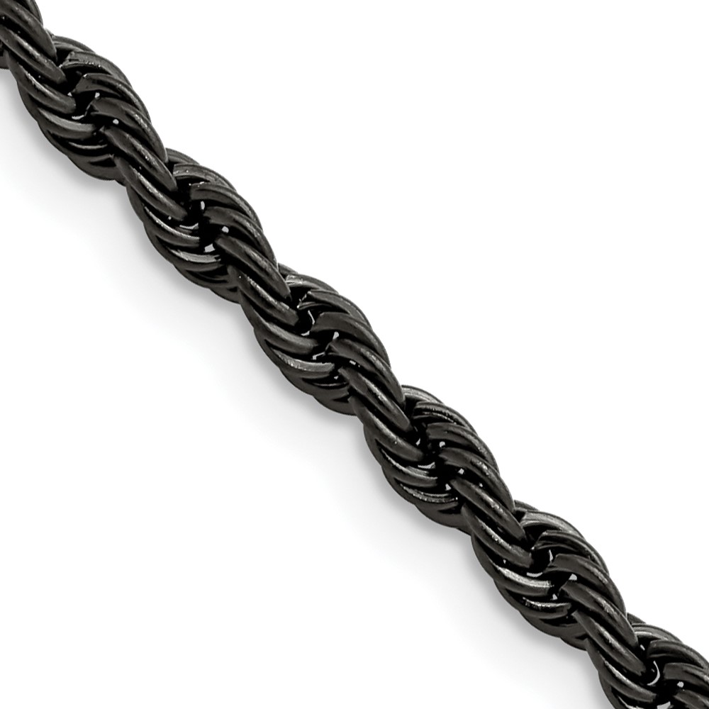 Chisel Stainless Steel Polished Black IP-plated 4mm Rope Chain, 18"