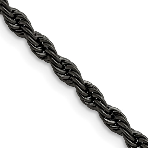 Chisel Stainless Steel Polished Black IP-plated 4mm Rope Chain, 18"