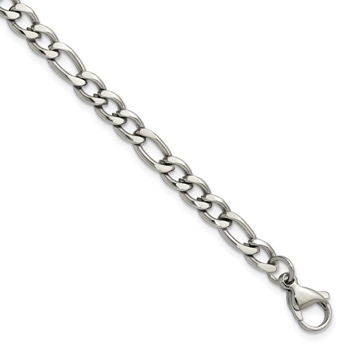 Chisel Stainless Steel Polished 5.3mm Figaro Chain, 7"