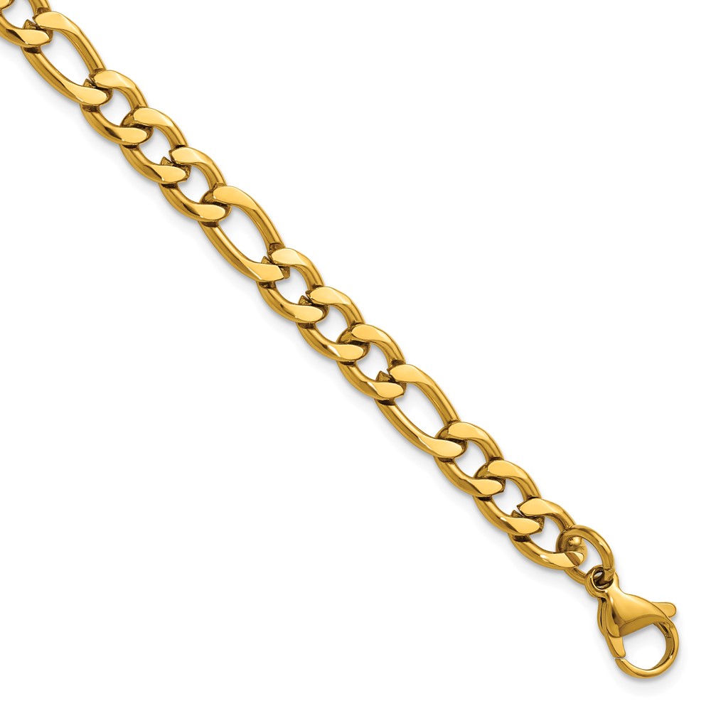 Chisel Stainless Steel Polished Yellow IP-plated 6.3mm 8 Inch Figaro Chain
