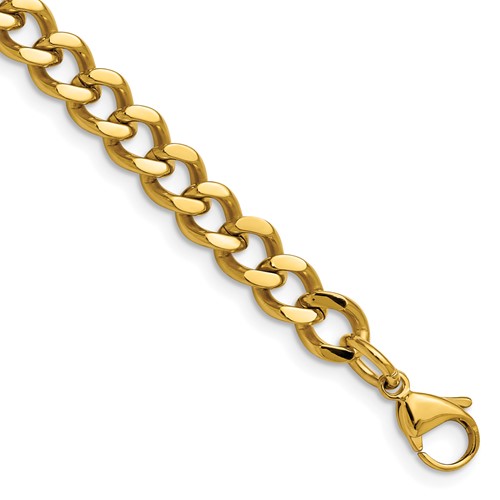 Chisel Stainless Steel Polished Yellow IP-plated 7.5mm Curb Chain, 8"