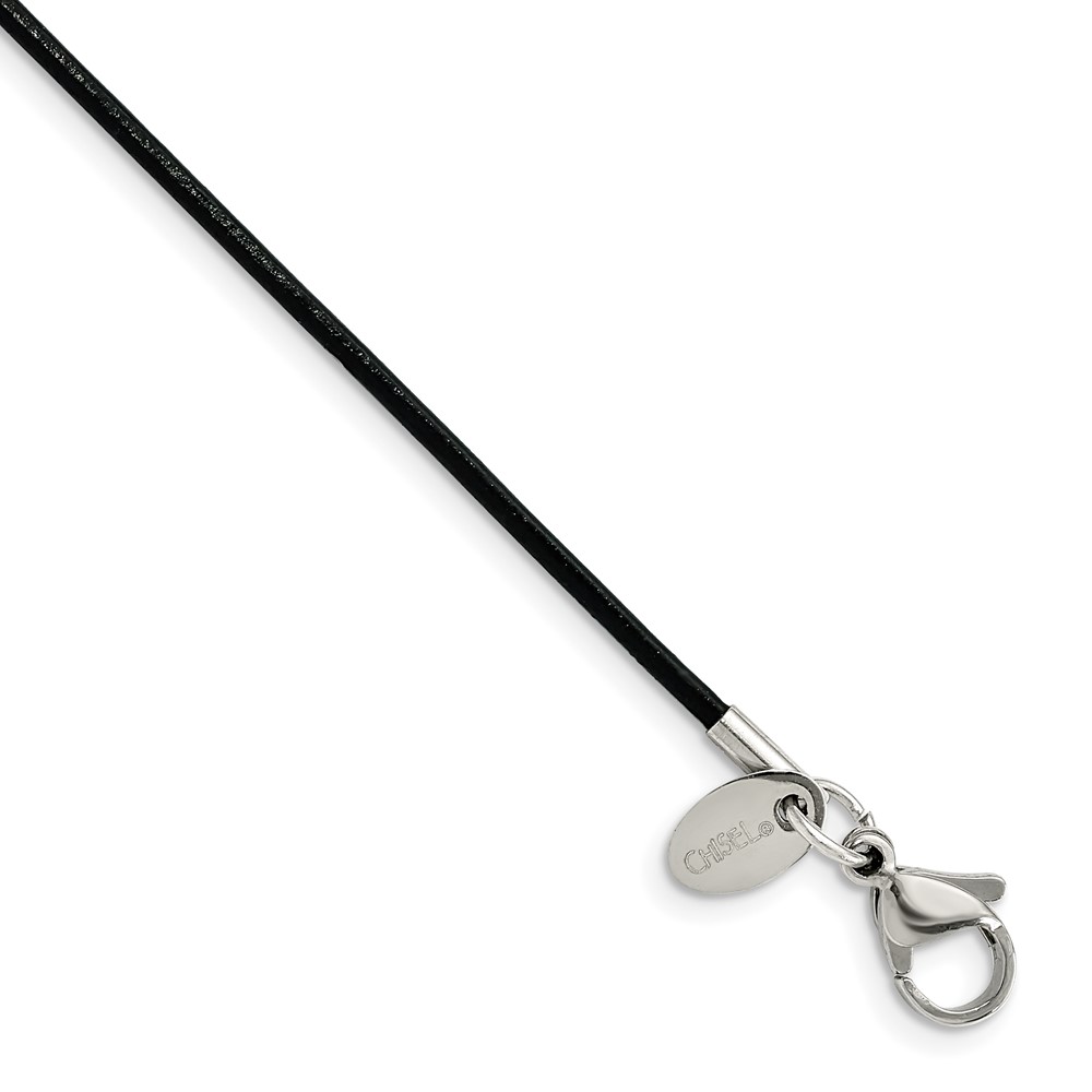 Chisel Stainless Steel Black Leather Cord Necklace, 18"