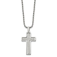 Chisel Stainless Steel Polished and Laser Cut Moveable Cross Pendant on a Rope Chain Necklace, 22" view 3
