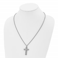 Chisel Stainless Steel Polished and Laser Cut Moveable Cross Pendant on a Rope Chain Necklace, 22" view 4