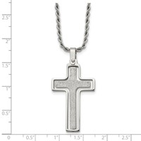 Chisel Stainless Steel Polished and Laser Cut Moveable Cross Pendant on a Rope Chain Necklace, 22" view 5