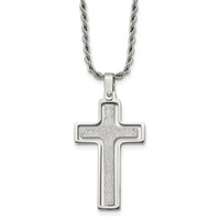 Chisel Stainless Steel Polished and Laser Cut Moveable Cross Pendant on a Rope Chain Necklace, 22" view 1
