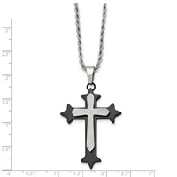 Stainless Steel Polished Black IP-plated Laser Cut Cross Necklace, 24" view 3