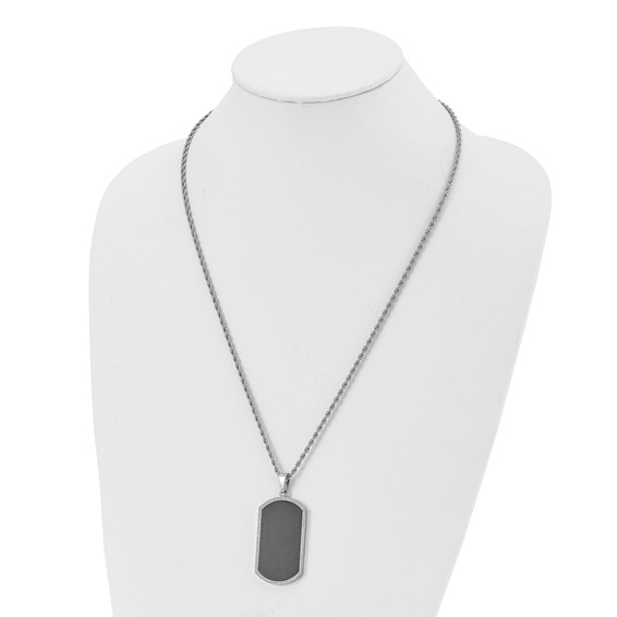 Chisel Stainless Steel Brushed Black-plated Laser Cut Edge Dog Tag on a 24 inch Rope Chain Necklace