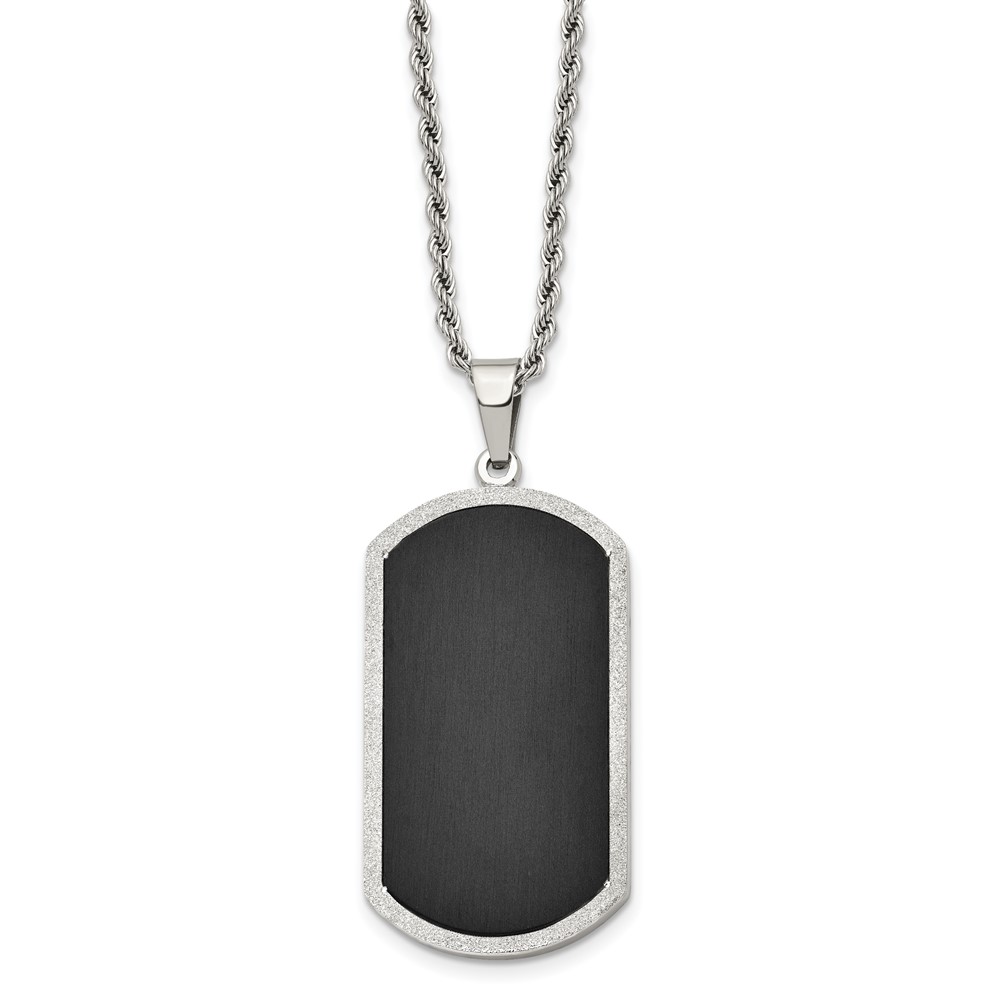 Stainless Steel Polished Black-plated Laser Cut Dog Tag 24 in Necklace