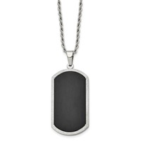 Chisel Stainless Steel Brushed Black-plated Laser Cut Edge Dog Tag on a Rope Chain Necklace, 24" view 1