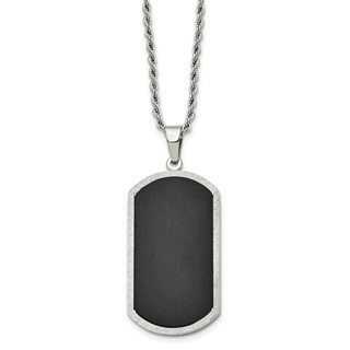 Chisel Stainless Steel Brushed Black-plated Laser Cut Edge Dog Tag on a 24 inch Rope Chain Necklace