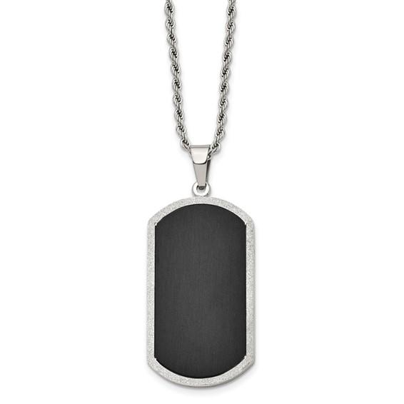 Chisel Stainless Steel Brushed Black-plated Laser Cut Edge Dog Tag on a 24 inch Rope Chain Necklace