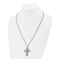 Chisel Stainless Steel Polished Black IP-plated Laser Cut Cross Pendant on a Rope Chain Necklace, 24" view 4