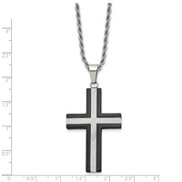 Chisel Stainless Steel Polished Black IP-plated Laser Cut Cross Pendant on a Rope Chain Necklace, 24" view 3