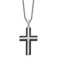 Chisel Stainless Steel Polished Black IP-plated Laser Cut Cross Pendant on a Rope Chain Necklace, 24" view 1
