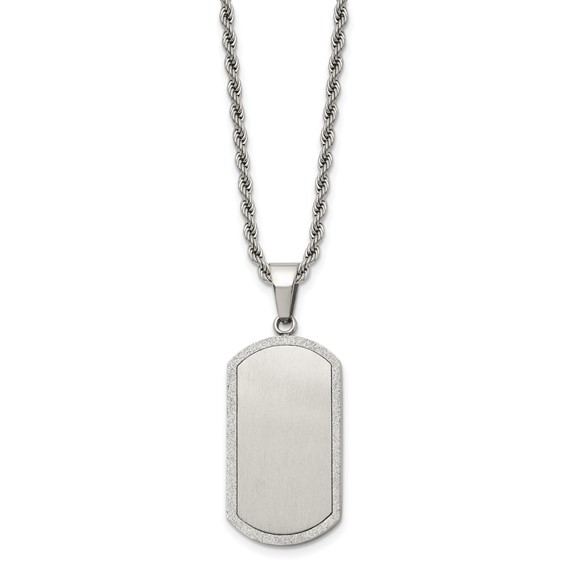 Chisel Stainless Steel Brushed Laser Cut Edges Dog Tag on a 22 inch Rope Chain Necklace