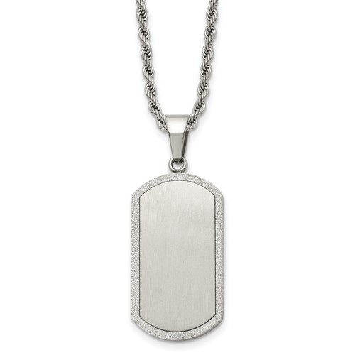 Chisel Stainless Steel Brushed Laser Cut Edges Dog Tag on a Rope Chain Necklace, 22"