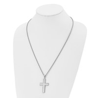 Chisel Stainless Steel Polished Laser Cut Edges Cross Pendant on a Rope Chain Necklace, 24" view 4