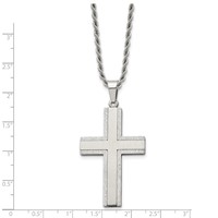 Chisel Stainless Steel Polished Laser Cut Edges Cross Pendant on a Rope Chain Necklace, 24" view 3
