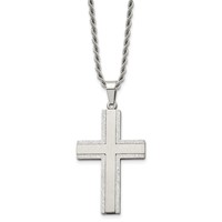Chisel Stainless Steel Polished Laser Cut Edges Cross Pendant on a Rope Chain Necklace, 24" view 1