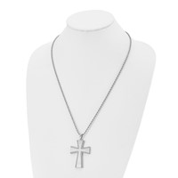 Chisel Stainless Steel Brushed Necklace with Laser-cut Edges Cross Pendant on a Rope Chain, 24" view 4