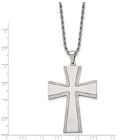 Chisel Stainless Steel Brushed Necklace with Laser-cut Edges Cross Pendant on a Rope Chain, 24" view 3