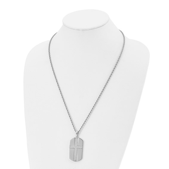 Chisel Stainless Steel Polished Laser Cut Cross Dog Tag on a 24 inch Rope Chain Necklace