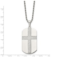 Chisel Stainless Steel Polished Laser Cut Cross Dog Tag on a Rope Chain Necklace, 24" view 3