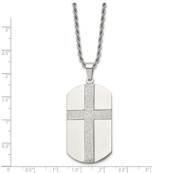 Chisel Stainless Steel Polished Laser Cut Cross Dog Tag on a 24 inch Rope Chain Necklace