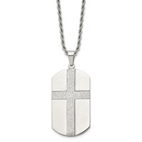 Chisel Stainless Steel Polished Laser Cut Cross Dog Tag on a Rope Chain Necklace, 24" view 1