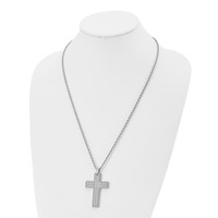 Chisel Stainless Steel Polished Necklace with CZ Grooved Cross Pendant on a Rope Chain, 24" view 4