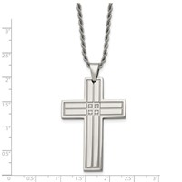 Chisel Stainless Steel Polished Necklace with CZ Grooved Cross Pendant on a Rope Chain, 24" view 3