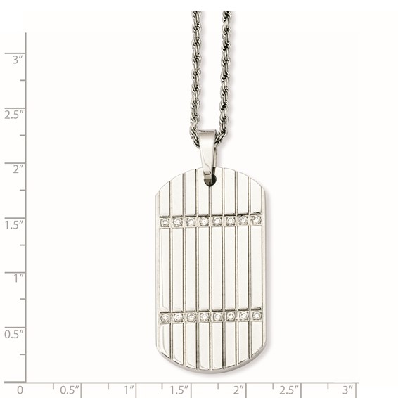 Stainless Steel CZ Dog Tag Pendant