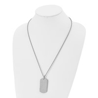 Stainless Steel Polished & Textured Necklace with CZs Dog Tag, 24" view 4