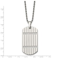 Stainless Steel Polished & Textured Necklace with CZs Dog Tag, 24" view 3