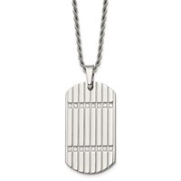 Stainless Steel Polished & Textured Necklace with CZs Dog Tag, 24" view 1