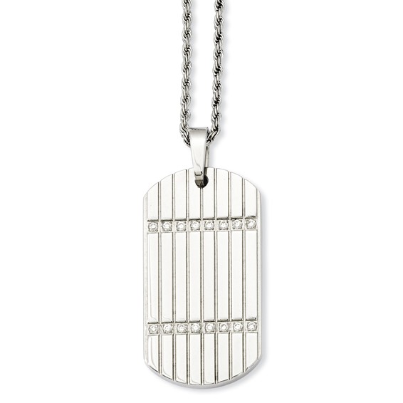 Stainless Steel CZ Dog Tag Pendant