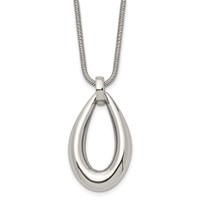 Stainless Steel Polished Teardrop Dangle Necklace - 24in view 1