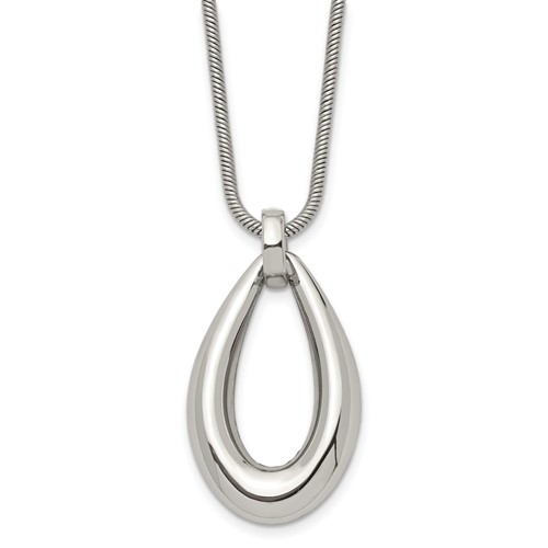 Stainless Steel Polished Teardrop Dangle Necklace, 24"