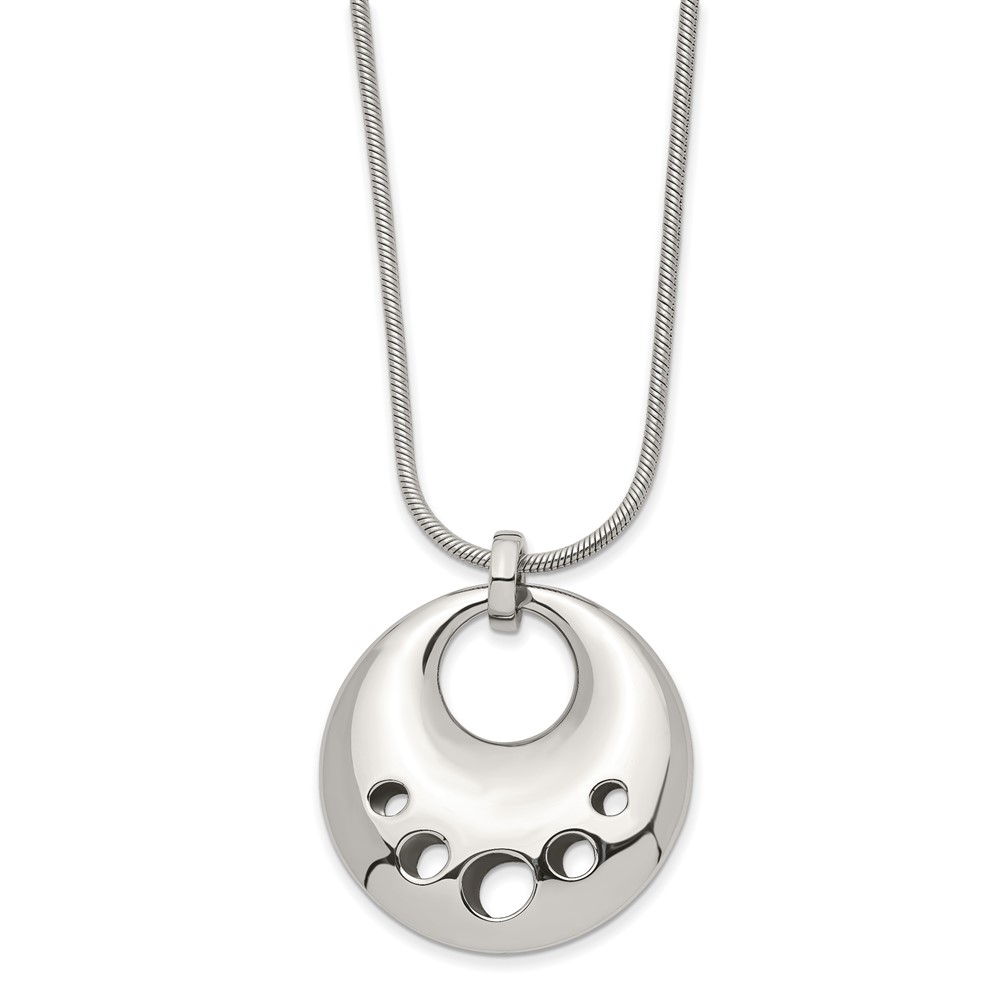 Stainless Steel Polished Circle Cut-out Necklace, 24"