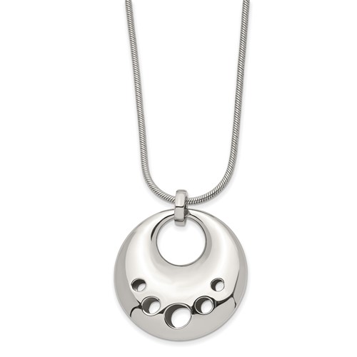 Stainless Steel Polished Circle Cut-out Necklace, 24"